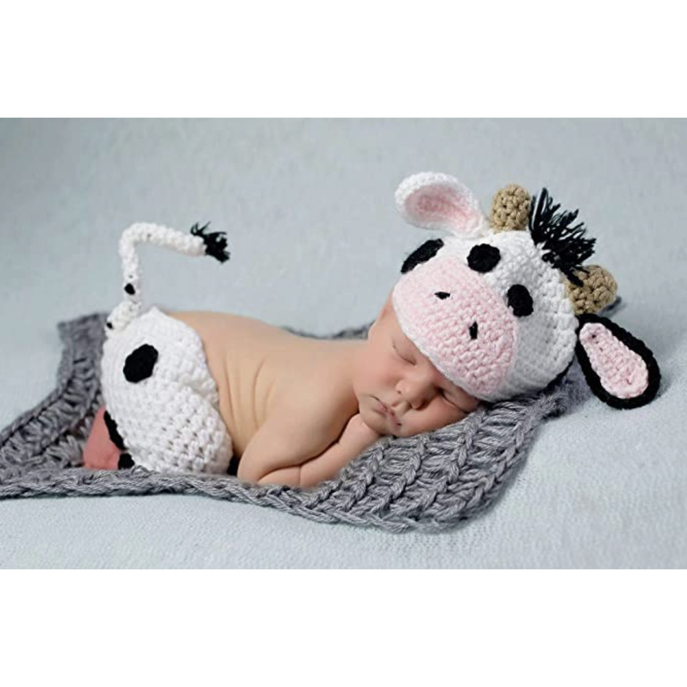 Cute Cow-Themed Crochet Baby Costume Set